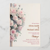 Blush roze rozen Waterverf Wedding Invitaties Folie Feestdagenkaart (Voorkant)