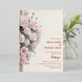 Blush roze rozen Waterverf Wedding Invitaties Folie Feestdagenkaart (Staand Voorkant)