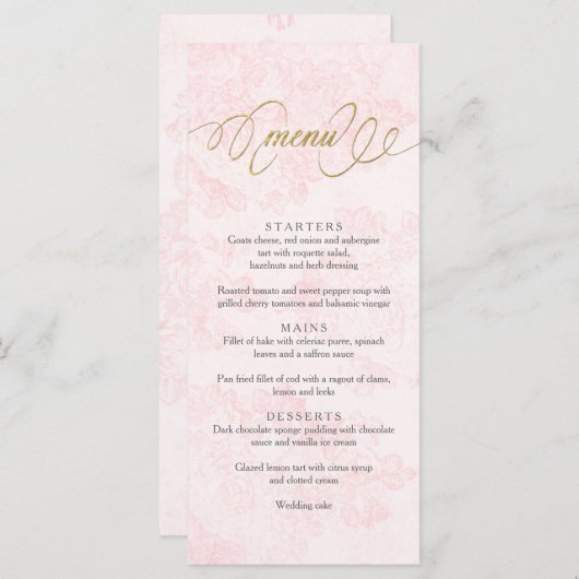 Blush Roze  Rozen Wedding Menu Kaart (Voorkant / Achterkant)
