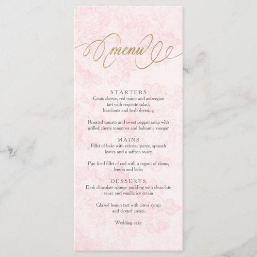 Blush Roze  Rozen Wedding Menu Kaart (Voorkant)