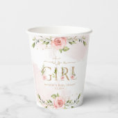 Blush roze rozen zijn een meisje baby shower papieren bekers (Achterkant)