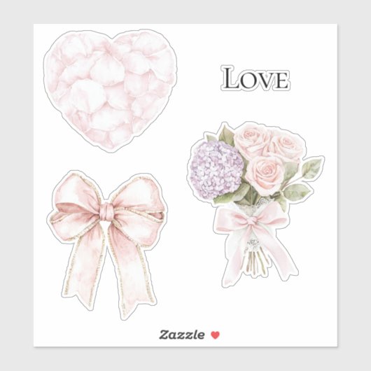 Blush roze rozenblaadjes hart sticker (Vel)