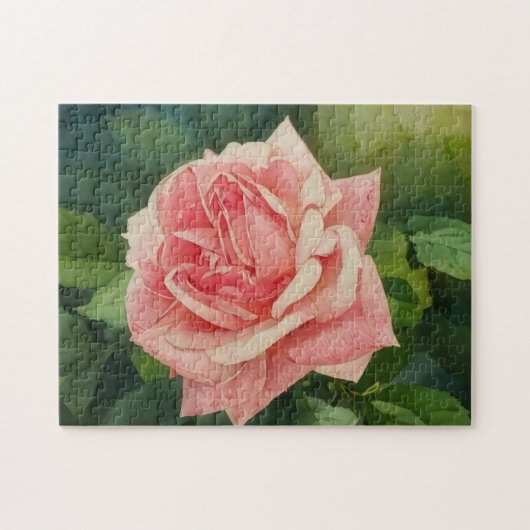 Blush roze rozenbloem kunst stijl puzzel (Horizontaal)
