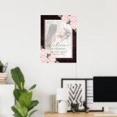 Blush Roze Rustic Wood Floral Foto Welkom Poster (Thuiskantoor)