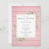 Blush Roze Rustic Wood Greenery Vrijgezellenfeest Kaart (Voorkant)