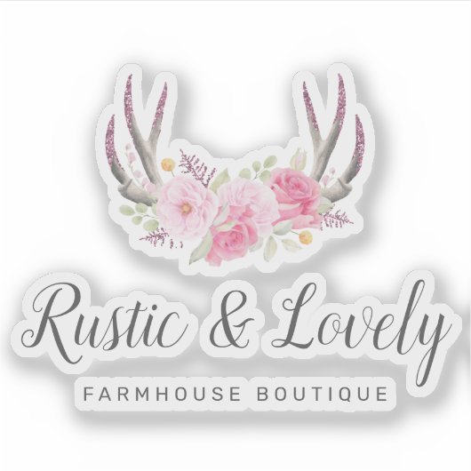 Blush Roze Rustieke Bloemengewei Boutique Logo Sticker (Voorkant)