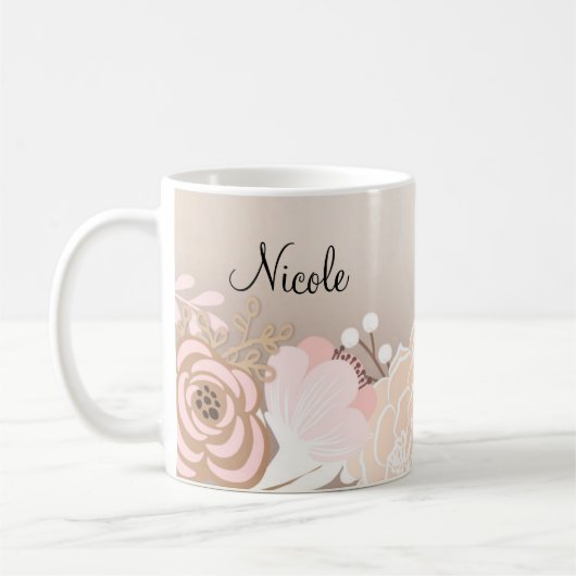 Blush Roze Rustieke Glam Bloemen Gepersonaliseerd Koffiemok (Links)