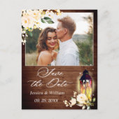 Blush Roze Rustieke Houten FOTO Huwelijk Save the  Briefkaart (Voorkant)