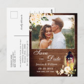 Blush Roze Rustieke Houten FOTO Huwelijk Save the  Briefkaart (Voorkant / Achterkant)