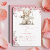 Blush Roze Rustieke Schommel Beer Meisje Shower