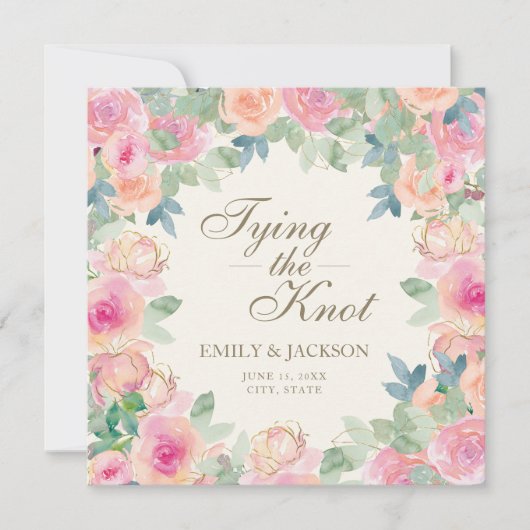 Blush Roze Sage Green Floral Greenery Tying Knot Save The Date (Voorkant)