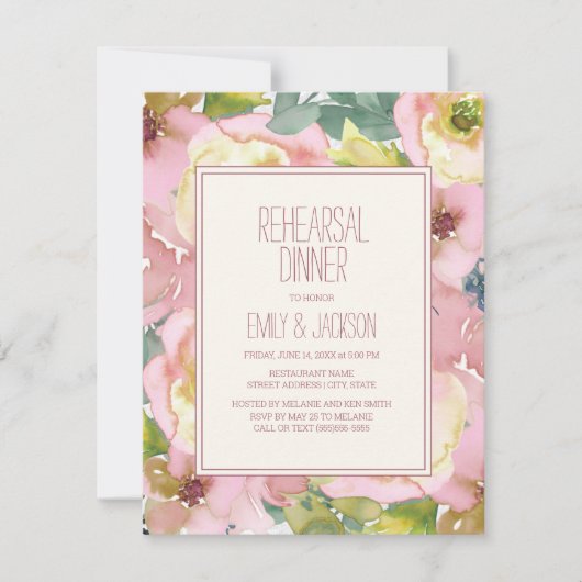 Blush Roze Sage Green Wedding Rehearsal Dinner Kaart (Voorkant)