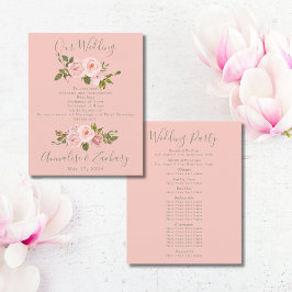 Blush Roze & Sage Groen Bloemen Bruiloft Programma