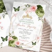 Blush Roze Sage Groen Geometrisch Bloemen Quinceañ Kaart