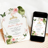 Blush Roze Sage Groen Geometrisch Bloemen Quinceañ Kaart