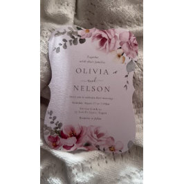 Blush Roze & Sage Groene Bloemen Bruiloft Kaart