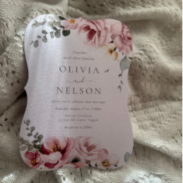 Blush Roze & Sage Groene Bloemen Bruiloft Kaart