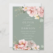 Blush Roze & Sage Groene Elegantie Bruiloft Kaart (Voorkant)