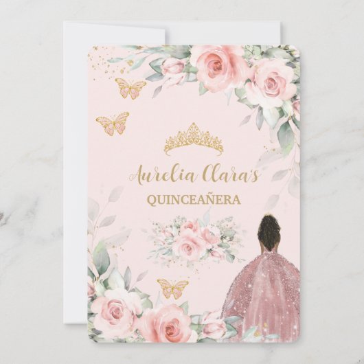 Blush Roze Salie Bloemen Bruin Prinses Quinceañera Kaart (Achterkant)