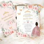 Blush Roze Salie Bloemen Bruin Prinses Quinceañera Kaart<br><div class="desc">Deze chique Quinceañera verjaardagsuitnodiging is voorzien van een bruin meisje gekleed in een sprankelend rozen gouden / blush baljurk, waterverf blush roze bloemenkleurig en zacht groen gebladerte. Personaliseer het eenvoudig en snel met uw gegevens, druk op de knop aanpassen om de stijl en plaatsing van de tekst verder te herschikken...</div>