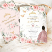 Blush Roze Salie Bloemen Bruin Prinses Quinceañera Kaart