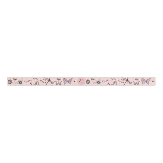Blush Roze & Salie Girly Insect Monogram Grosgrain Lint (Voorkant)