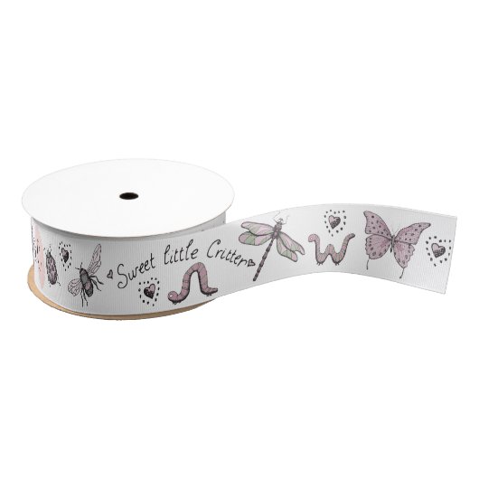 Blush Roze & Salie Girly Insect Monogram Grosgrain Lint (Spoel)