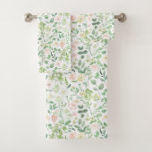 Blush Roze Salie Groen Bloemen Groen Waterverf Bad Handdoek (Insitu)