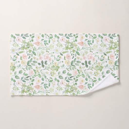 Blush Roze Salie Groen Bloemen Groen Waterverf Bad Handdoek (Handdoek)