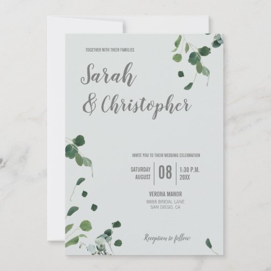 Blush roze salie groene bladeren botanische eucaly kaart (Achterkant)