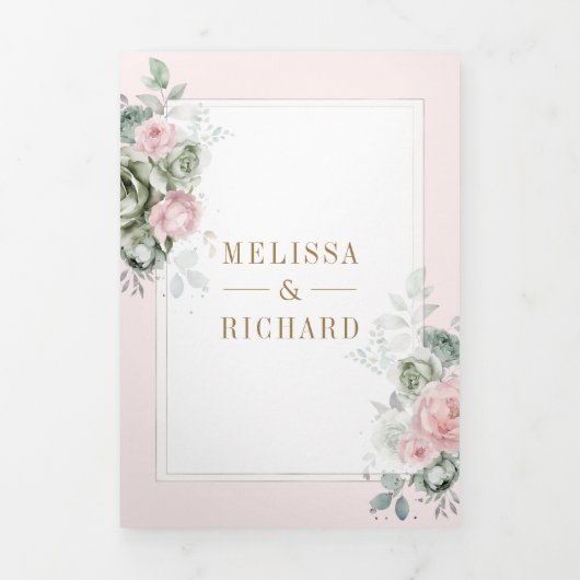 Blush roze salie groene bloem alles in een bruilof drieluik uitnodiging (Cover)