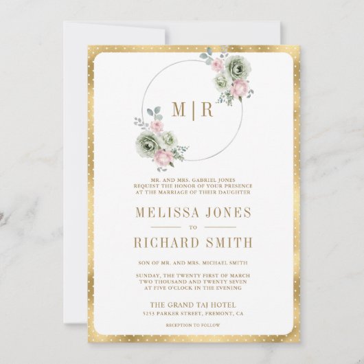 Blush roze salie groene bloem alles in een bruilof kaart (Voorkant)