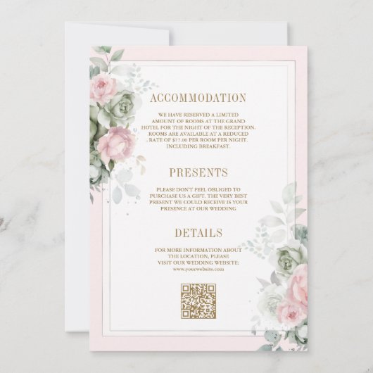 Blush roze salie groene bloem alles in een bruilof kaart (Achterkant)