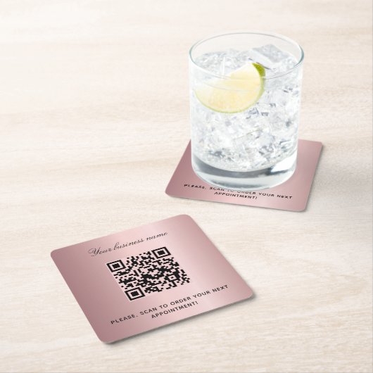Blush roze salon naam qr code kartonnen onderzetters (Insitu)