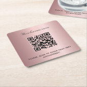 Blush roze salon naam qr code kartonnen onderzetters (Schuin)