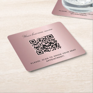 Blush roze salon naam qr code kartonnen onderzetters