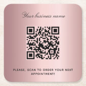 Blush roze salon naam qr code kartonnen onderzetters (Voorkant)