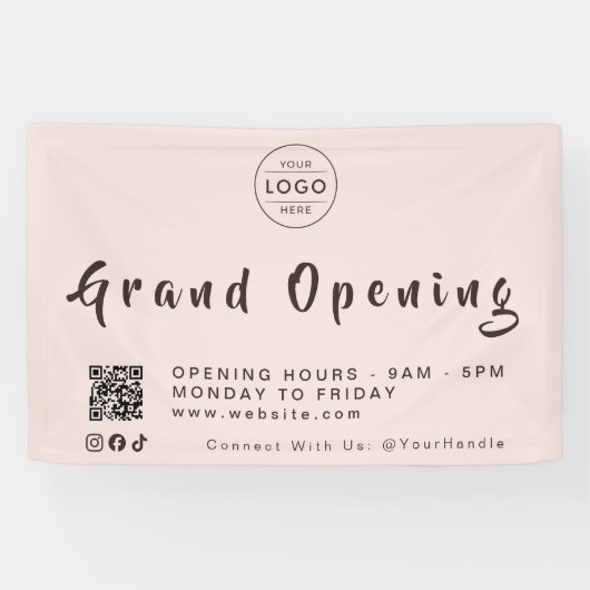 Blush Roze Salon QR Code Logo Wimper Nagel Boutiqu Spandoek (Horizontaal)