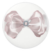 Blush Roze Satijn Boog Lint & Diamanten Elegant Keramische Knop (Voorkant)