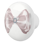 Blush Roze Satijn Boog Lint & Diamanten Elegant Keramische Knop (Rechts)