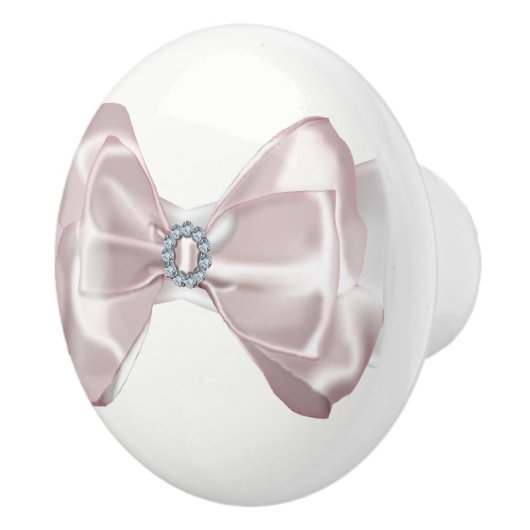 Blush Roze Satijn Boog Lint & Diamanten Elegant Keramische Knop (Rechts)