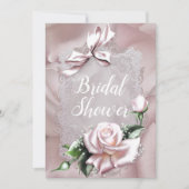 Blush Roze Satijn Boog & Roos Romantisch Vrijgezel Kaart (Voorkant)