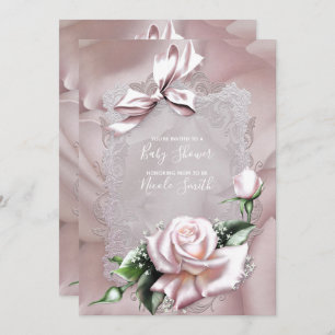Blush roze satijn bow & Roos lacy Baby shower Kaart