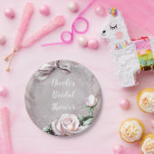 Blush Roze Satijn Bow & Roos Romantisch Bloemen Papieren Bordje (Feest)