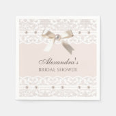 Blush Roze Satijn Bow Wit Kant Vrijgezellenfeest Servet (Voorkant)