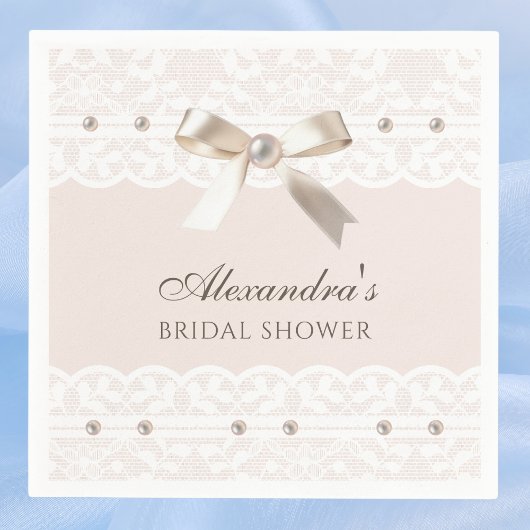 Blush Roze Satijn Bow Wit Kant Vrijgezellenfeest Servet