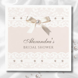 Blush Roze Satijn Bow Wit Kant Vrijgezellenfeest Servet