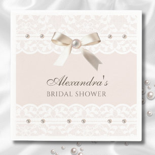 Blush Roze Satijn Bow Wit Kant Vrijgezellenfeest Servet