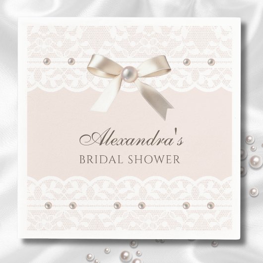 Blush Roze Satijn Bow Wit Kant Vrijgezellenfeest Servet