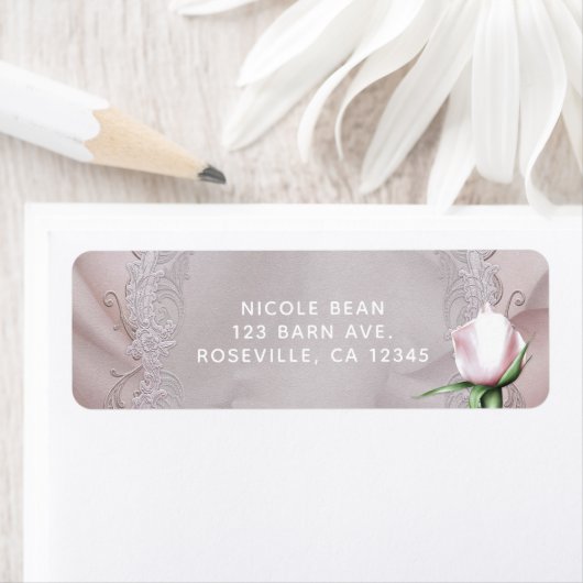 Blush roze satijnbow & Roos Romantische bruiloft Etiket (Insitu)